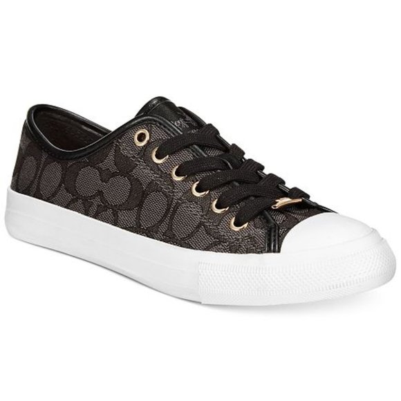 Coach Empire Low Top Signature Jacquard Lace up Casual Logo CC Black Sneakers - Picture 1 of 10